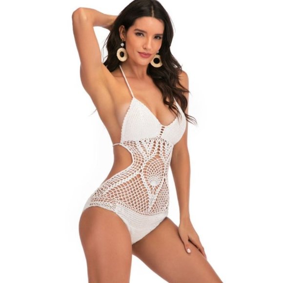 Crochet Knitted One Piece Swimsuit Size Medium - Picture 6 of 16